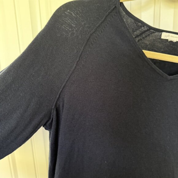 J. Jill Silk Blend Sweater V-Neck Long Sleeve Medium Lightweight Navy Blue - Picture 4 of 9